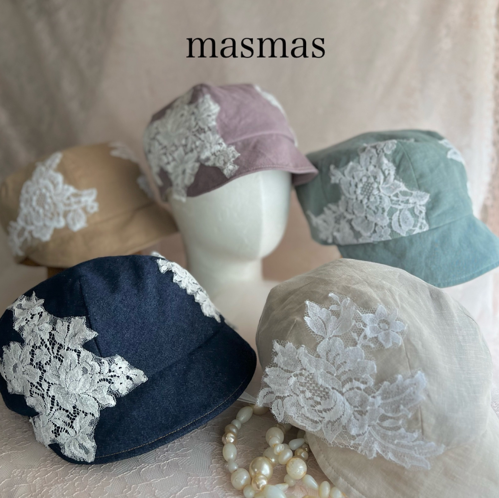 高級フランスリバーレース2種❤️ヘアー崩れなし❣️リネン/デニム帽子❤️5カラー❤️内側ガーゼ/蒸れ無し涼しい軽量45g〜   Ｓ〜LLサイズ