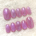 角度によって色味が変わる🧊うるうる🧊レインボーマグネット🌈ネイルチップ︎💕︎シアーバブルピンク💕