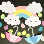 《壁面》梅雨　虹　カエル　6月　壁面飾り　窓面飾り保育　幼稚園　保育園　