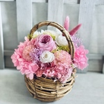 お届け指定可！⌘10種類の花材が入ったバスケット　ピンク　結婚祝い　お誕生日　開店祝い　退職祝い　プリザーブドフラワー　結婚祝い　母の日　母の日　母の日　プリザーブドフラワー　紫陽花　紫陽花　母の日