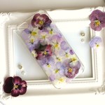 iPhone5/5s/SE対応＊ビオラの押し花ケース＊藤【１点物】