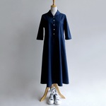 久留米紬織＊海の色のフレア・ワンピース（へちまカラー）【受注製作】