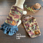 犬服　濡らしてひんやり♪ 迷彩柄のキャミソールワンピース&タンクトップ