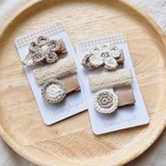 【こどもの日プレゼント対象商品】 ❁BABY❁ヘアクリップ3点セット〜葉っぱとお花〜・オフホワイト❁ベビーヘアピン❁キッズヘアピン❁ナチュラル❁お花❁レース❁リボン❁かぎ針編み❁