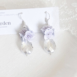 雨上がりの紫陽花と雫型クリスタルのイヤリング/ピアス〔パープル×ブルー〕