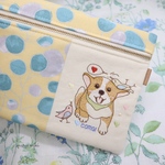 🍀半額セール🍀【犬好きさんへ】コーギー④刺繍ぺたんこポーチ　通帳ケース