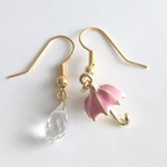 Happyレイン☆ピンク傘＆クリスタルの雫❤ピアス