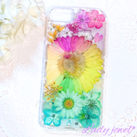 [ご注文品] 押し花iphoneケース＊華やかガーベラ✴︎rainbow＊ スマホケース 名入れ可能  ラメ・ホロ・スワロフスキー無料 [受注製作]
