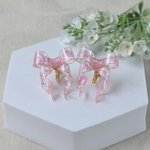 ピンクハート♡ Ｌリボン ピアス＆イヤリング