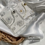 【 ガラス フラワー】 iPhoneケース / シルバー / 花 透明 クリア 韓国 韓国っぽ ニュアンス / iPhone12  iPhone13  iPhone14 iPhone15