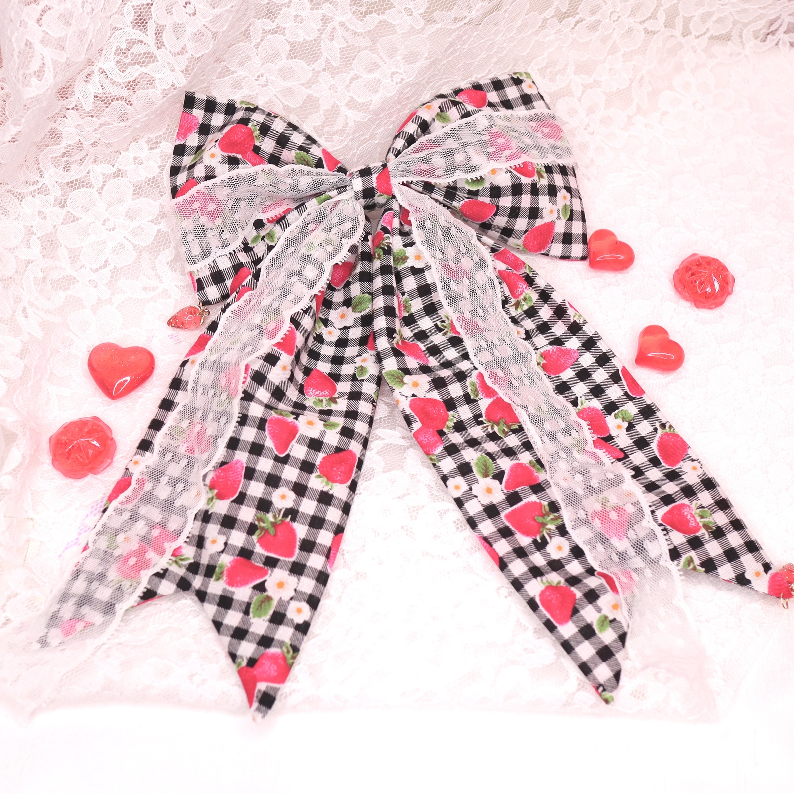 リボン　ヘアゴム♡riana ribbon♡ギンガムチェック♡ハンドメイド リボン ヘアゴム♡riana ribbon♡ボルドー♡ハンドメイド リボン