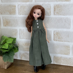 NO,310 リカちゃん　服　リネン　カーキ　シンプル　ワンピース　春夏コーデ　リアルクローズ