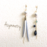 タッセルアシメピアス◇ライトグレー×ホワイト◇