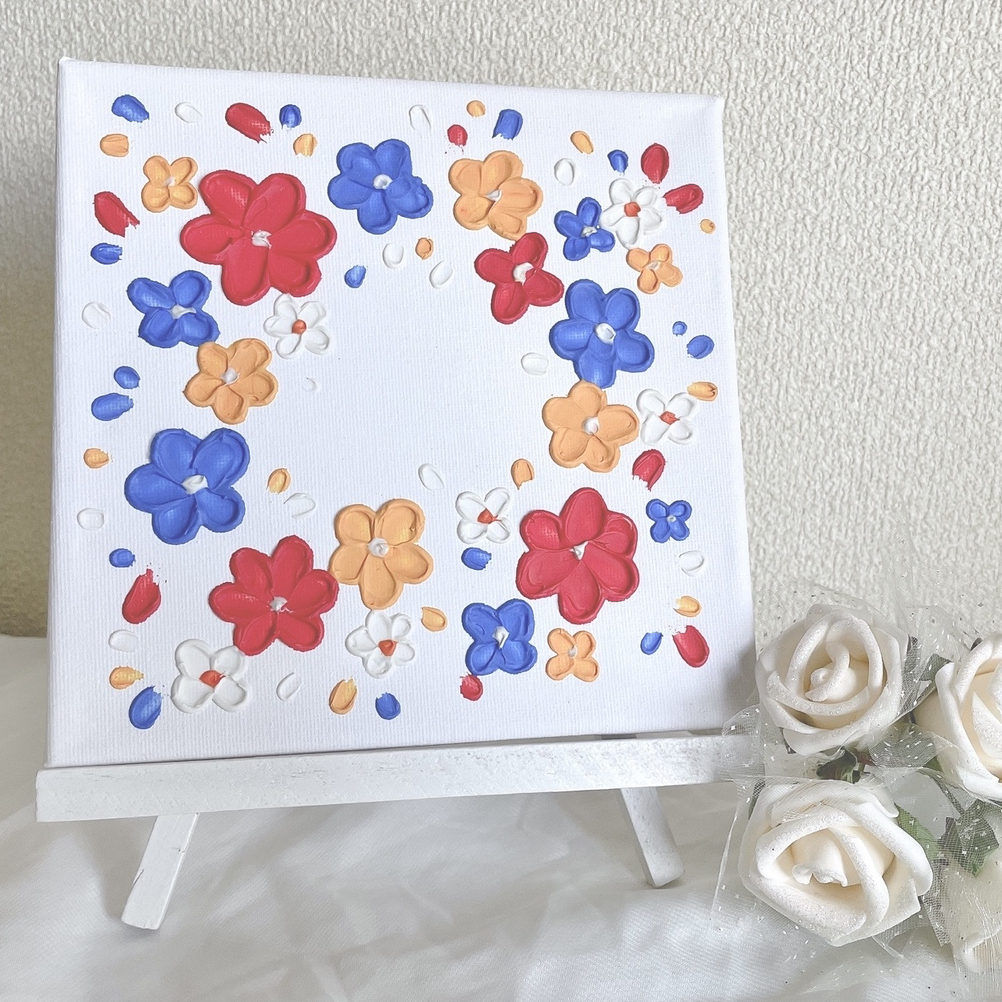 立体的な花柄アクリル画 立体的な花柄アクリル画 花柄アクリル画 大きなキャンバス