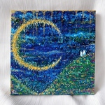 大きな三日月 絵画 原画  夜空 ハンドメイド 現代アート アートパネル ファブリックパネル
