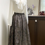 絹　大島紬　3柄　フレアスカート　茶泥系　枝垂れ桜　枝花模様　着物裏ペチコート付き　206