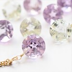 初夏の新作【限定数のみ】宝石用ルース　ピンク/グリーンアメジスト　ラウンドジェム　サージカルステンレス50cmネックレス 