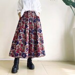 ロングプリーツスカート　コットン素材バティックプリント♪アンティークフラワー柄