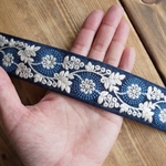 50㎝カット済【インド刺繍リボン】チュール　刺繍　リボン　りぼん   【ネイビー×ブルー】