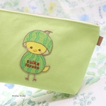 🍀ワンコインセール🍀スイカひよこ刺繍ワッペン×帆布　Mサイズポーチ