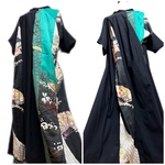 2WAY アシメワンピースドレス　振袖3種　着物リメイク　和柄　黒×金彩扇　丈125  およばれ　和楽器奏者　ステージ　コンサート　オケージョン　セレモニー　披露宴　衣装　二次会　結婚式