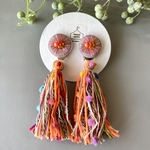【オレンジ】すごくカラフルな丸刺繍のピアス（イヤリング）