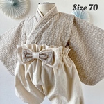 ベビー袴　70サイズ　コットンレーヨン刺繍　ベージュ×生成り　ハンドメイド