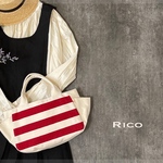 〈再販〉Ricoシリーズ　国産8号帆布 〈Blood Red〉×〈生成り〉ボーダートートバック Lサイズ