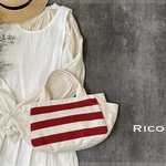 〈再販〉Ricoシリーズ　国産8号帆布 〈Blood Red〉×〈生成り〉ボーダートートバック Lサイズ