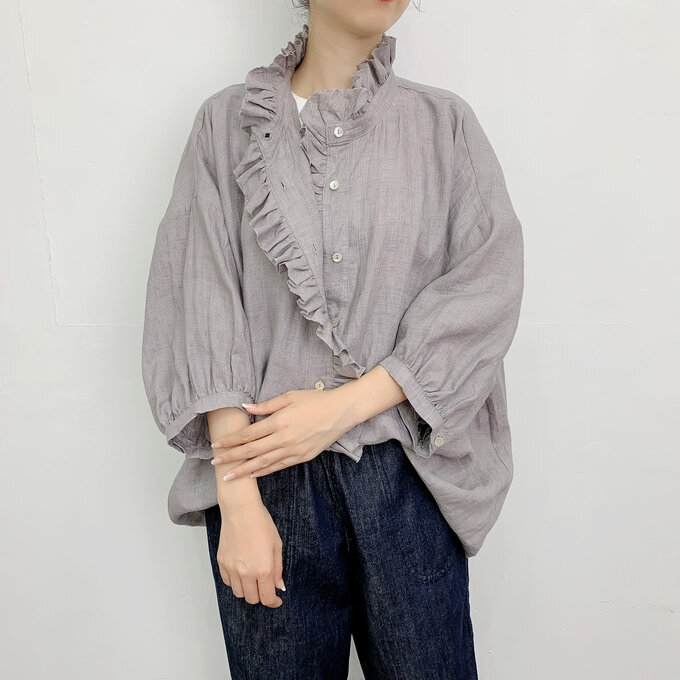 ブラウス　シルク100% 正絹　新品反物　グレー　花柄　ハンドメイド シルク・絹 - シャツ・ブラウスの人気通販 | minne 国内最大級の