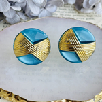 アンティークボタン　イヤリング　ブルー