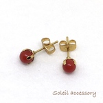 422【赤珊瑚】天然石一粒ピアス＊5mm