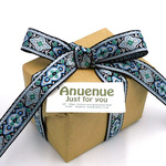 ジャガードリボン【 Ethnic Flowers / Blue x Black 】20mm×1m