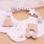 ★再入荷【名入れ可】歯固めホルダー くすみブルー×グレー系⌘木製パーツは別売り