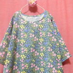 北欧お花畑 ゆったりワンピース　navy