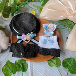 【12センチサイズ】【4月新作】「ブーケと黒スーツ」「水色」ちびぐるみ　ぬいぐるみ用お洋服　ぬい服　ぬいぐるみ服　12センチサイズ