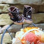 ☆ミディ　靴　レースアップブーツ　お花　こげ茶　ダークブラウン☆　ミディブライス　オビツ１１　☆　牛ヌメ革　ドール　ハンドメイド