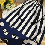 ⭐️超デカ🤣45×35パンダストライプ❤️【再6】持ち手付き体操着袋、修学旅行用⭐️大きめお着替え袋巾着