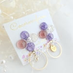 ブラウン & パープル ❀  ドライフラワー × フープ  の お花入りレジンイヤーアクセサリー ・ ピアス / イヤリング 