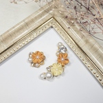 〔オレンジ×黄色〕つまみ細工のイヤーカフとピアス/イヤリング