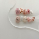#4【 size order 】 nail tip - pink / heart / check / dog 落書きネイル