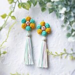 sale　まぁるい水引とパステルカラータッセルのピアス　イヤリング　樹脂イヤリング　樹脂ピアス　和