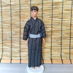 ◾「滝縞の浴衣…灰×黒」30cm男子ドール浴衣