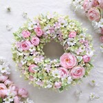 ローズと小花のガーデンリース*＊/長く使っていただきたいから収納に便利なBOXつき/玄関リース・ドアリースにピッタリなアーティフィシャルフラワーリース 
