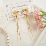 【再販】お花ビジューとストーンチェーン　イヤリング/ピアス/結婚式/ブライダル/花/フラワー/ビジュー/蝶/バタフライ/キラキラ