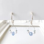 〈痛くない〉～フェイクピアス～ライトブルーガラス＆パールのフープイヤリング・ノンホールピアス・イヤークリップ(両耳用)(手で調節可能)  管理No.2161