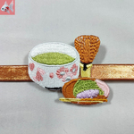 ◆お茶と和菓子の刺繍帯留め飾り