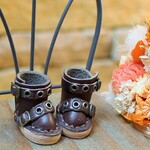 ☆ミディ　オビツ11　靴　エンジニアブーツ　茶色　ブラウン　☆　プチブライス　☆　牛ヌメ革　ドール　ハンドメイド　
