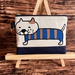 カラビナ付き　ポケットティッシュケースミニポーチ　ビッグにゃんこ　紺