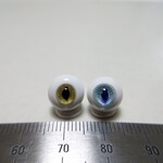 No.138 【10mm】 猫目 小さな グラスアイ ドールアイ ハンドメイドドール 材料　約10.0mm/9.8mm（イエロー×ブルー 縦長瞳孔）
